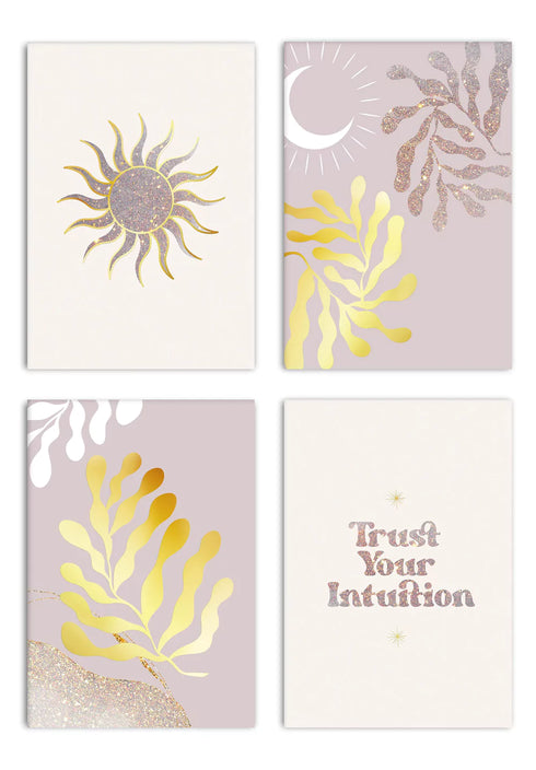Glittery Sun Real Gold Set Of 4 Posters 50x70cm